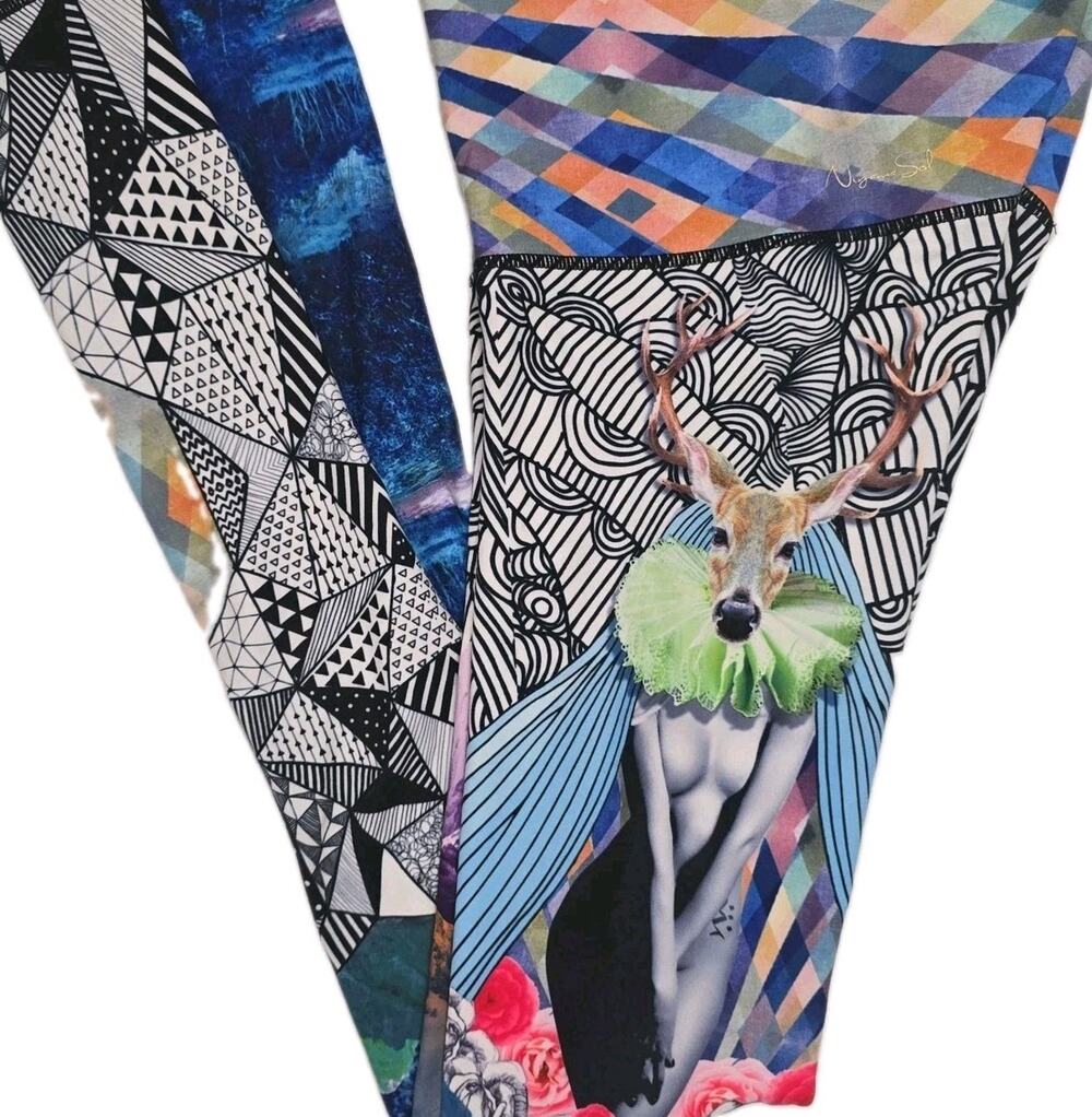 Niyama Sol Barefoot Leggings Womens XS Surreal Deer Collage Art Yoga Pants RPET